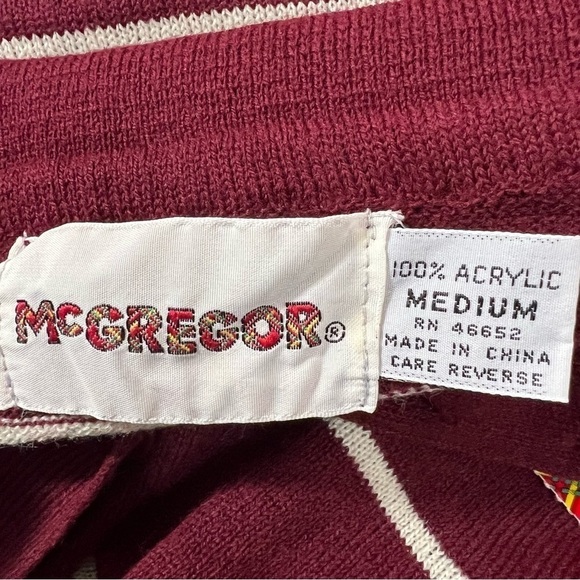 NWT Vintage deadstock burgundy striped collared acrylic sweater retro throwback - Picture 12 of 15